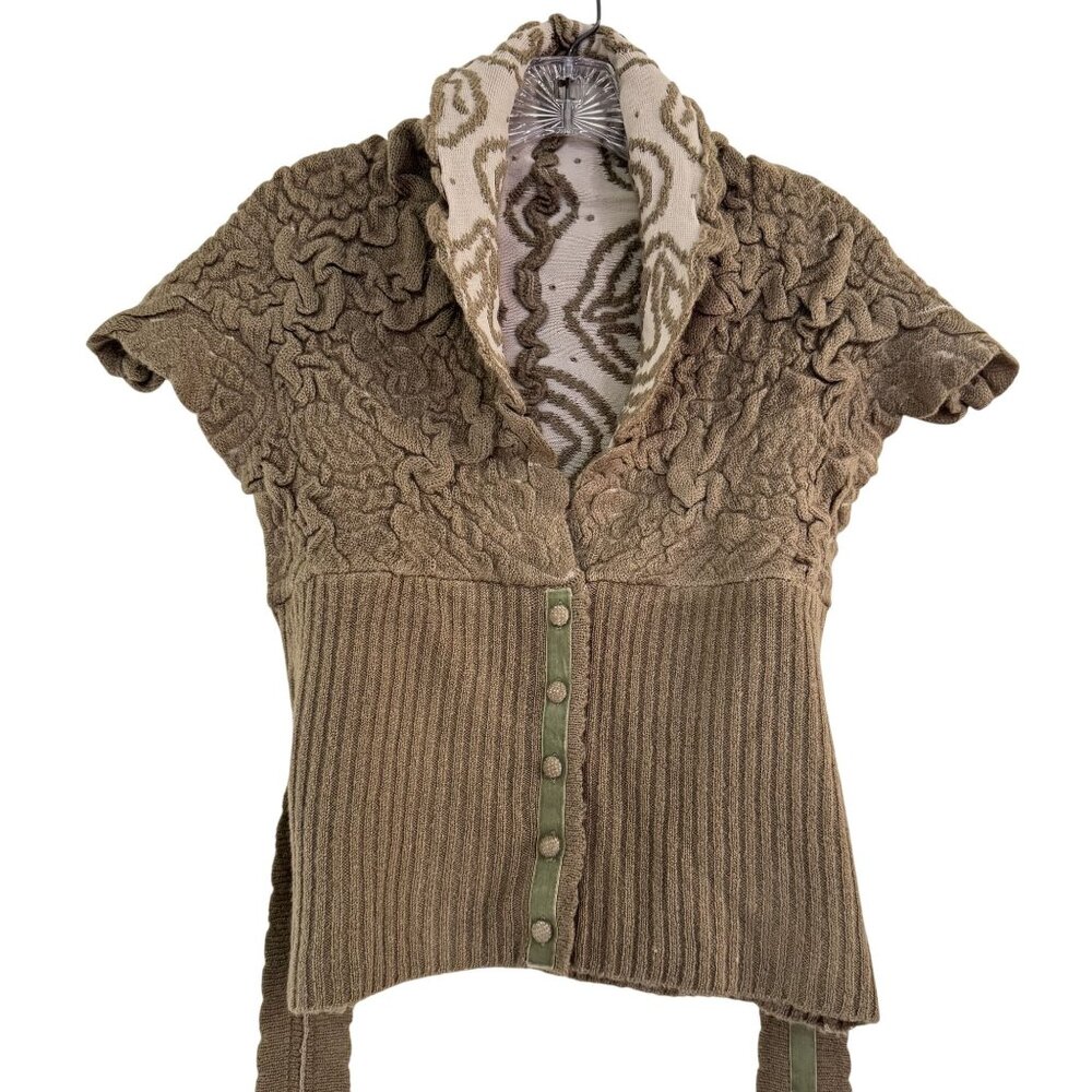 Paola Poggi Italy‎ Sculptural Textured Knit Womens Cardigan Tie Back Size 38 S